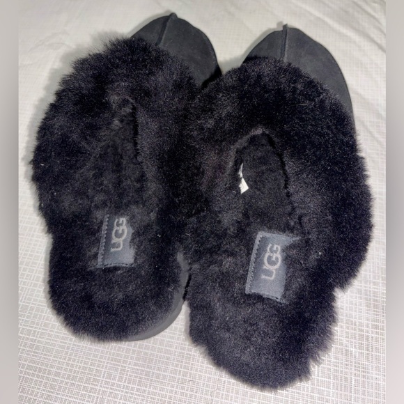 UGG Disquette Sz 7 Women's Black Shearling Slide Slippers Platform shoes - Picture 5 of 7